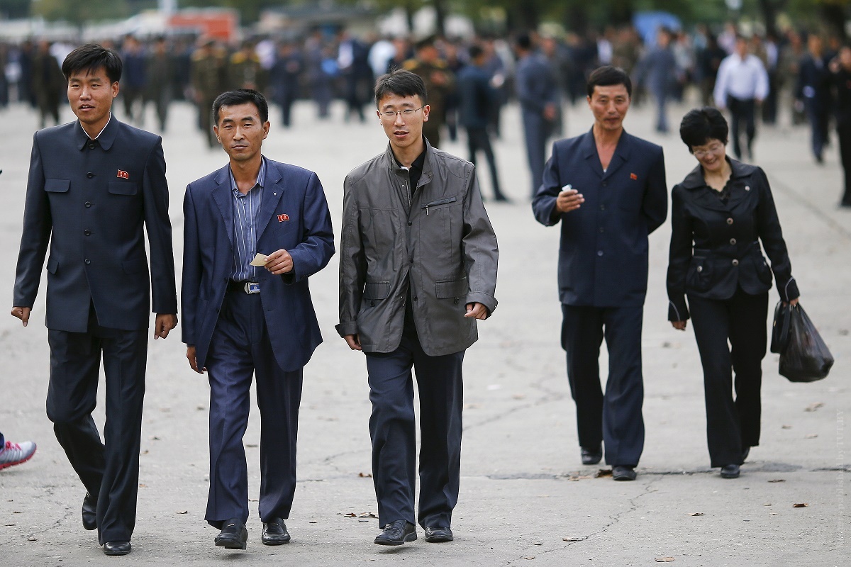 People arrive for the preliminary 2018 World Cup and 2019 AFC Asian Cup qualifying soccer match between North Korea and Philippines at the Kim Il Sung Stadium in Pyongyang October 8, 2015. North Korea is getting ready to celebrate the 70th anniversary of