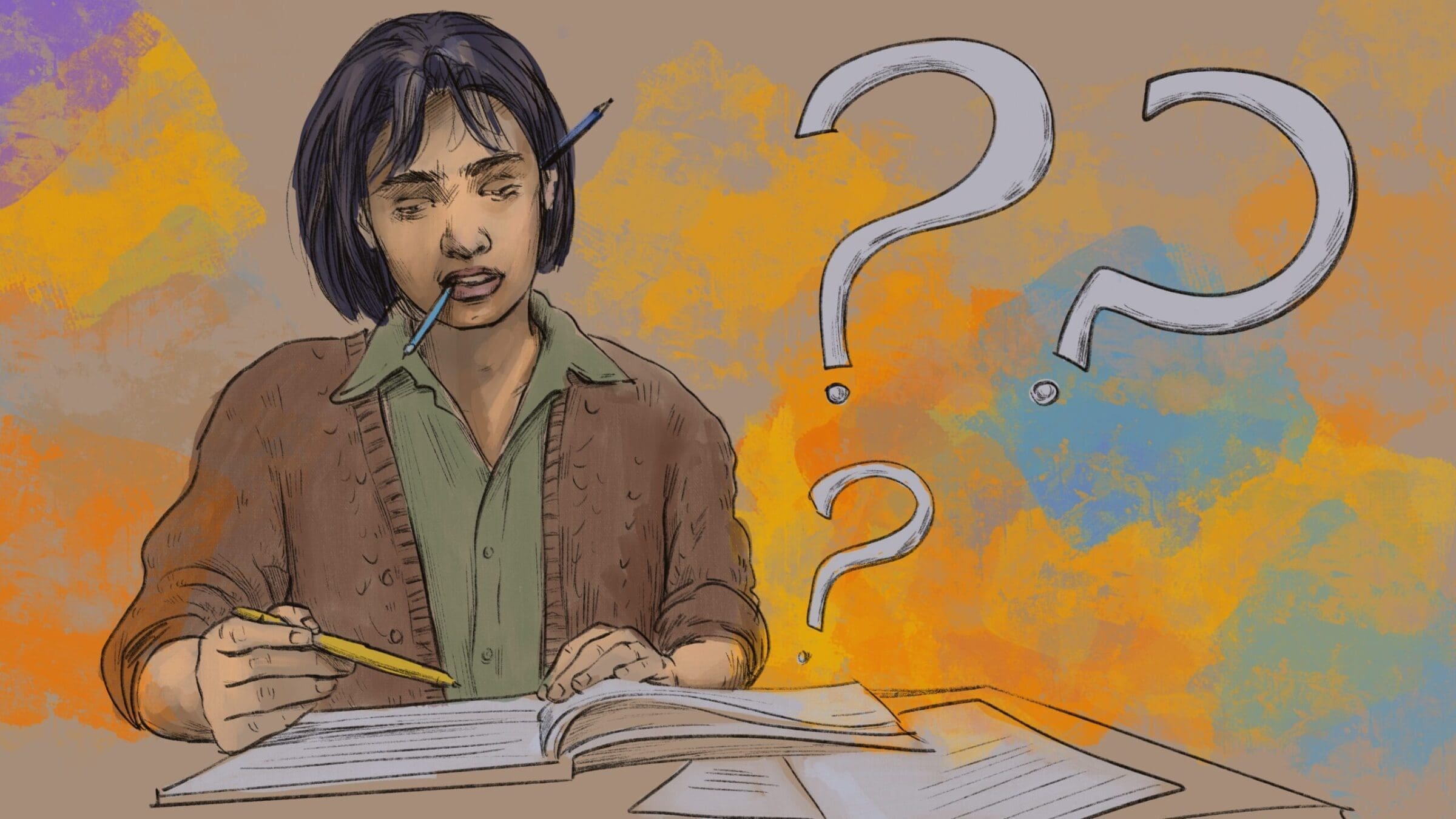 An artist's interpretation of a student reviewing the proposed educational reforms.